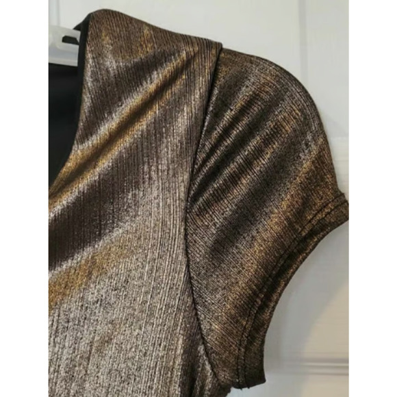 See You Monday Women M Gold bronze metallic V-neck Midi Dress NWT - Picture 4 of 8